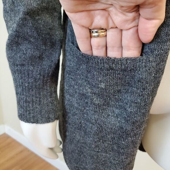 New Tabask Tey-Art Superfine ALPACA Sweater Open Cardigan Pockets Gray Sz M #33 - Picture 3 of 7